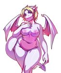  2016 alpha_channel anthro blonde_hair breasts dragon english_text female hair horn krells looking_at_viewer membranous_wings navel nude pink_eyes pink_scales scales scalie signature simple_background slightly_chubby solo text thick_thighs transparent_background voluptuous white_horn white_scales wide_hips wings 