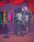 absurd_res aged_up alcohol alcohol_bottle anthro beverage blue_eyes clothes_hanger container cup curtains diacordst dressing_room_(disambiguation) drinking_glass exposed_underwear female furniture glass glass_container glass_cup grey_body hi_res lori_meyers mammal mirror mouse murid murine night_in_the_woods nightclub reflection rodent solo table wine_bottle wine_glass
