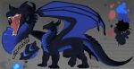 asmodaios black_body black_claws black_horn black_scales blue_body blue_membrane blue_scales claws dragon feral hi_res horn male membrane_(anatomy) membranous_wings model_sheet mythological_creature mythological_scalie mythology open_mouth pink_tongue scales scalie solo teeth tongue ventral_scales wings zhulya_(artist)