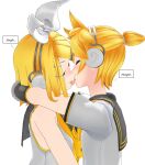  1boy 1girl 3d bad_deviantart_id bad_id blush brother_and_sister commentary_request english_text french_kiss from_side hetero incest kagamine_len kagamine_rin kiss mikumikudance_(medium) open_mouth profile saliva siblings simple_background simplybeing02 tongue tongue_out twincest twins vocaloid 