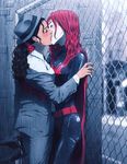  batwoman cape couple dc_comics fedora female kate_kane kiss multiple_girls ponytail red_hair renee_montoya suit the_question yuri 