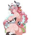 accessory ahoge animal_humanoid animal_print animal_print_thigh_highs armwear bell big_breasts blush blush_lines bodily_fluids bovid bovid_horn bovid_humanoid bovine bovine_horn bovine_humanoid braided_hair breasts butt cattle_humanoid clothing cow_horn cow_print cow_print_armwear cow_print_elbow_gloves cow_print_thigh_highs curvy_figure digital_drawing_(artwork) digital_media_(artwork) ear_piercing ear_ring elbow_gloves female fingerless_gloves genshin_impact gloves hair hair_accessory hair_between_eyes handwear hi_res highlights_(coloring) horn horn_jewelry horn_ring hucow humanoid jewelry legwear long_hair looking_at_viewer looking_back looking_back_at_viewer mammal mammal_humanoid mihoyo mostly_nude mostly_nude_female mostly_nude_humanoid nipples pattern_clothing pattern_legwear pattern_thigh_highs piercing pigtails pink_hair pink_tail purple_eyes rear_view ring_(jewelry) ring_piercing skindentation solo sweat sweaty_body tail tail_tuft tailed_humanoid thick_thighs thigh_highs tuft twin_braids varesa_(genshin_impact) vizaz watermark