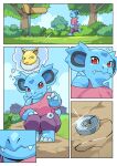 anthro clothed clothing comic crouching female generation_1_pokemon hi_res hidoihito hypno_(pokemon) nidorina nintendo pokemon pokemon_(species) solo thought_bubble