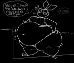 2024 anthro belly big_belly black_background female huge_belly lagomorph leporid mammal monochrome obese overweight rabbit simple_background solo text thatoneaceguy thick_thighs vib-ribbon