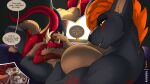 adalric_kaiser after_sex andromorph anthro balls_deep bed big_breasts black_body black_fur blue_eyes bodily_fluids breasts brown_body brown_fur canid canid_taur canine canine_taur canis cuddling cum cum_in_pussy cum_inside dragon duo feretta fur furniture genital_fluids genitals gold_skin green_eyes gynomorph hair hand_on_head hi_res holding_partner horn impregnation internal intersex knotting mammal mammal_taur muscular mythological_creature mythological_scalie mythology on_bed orange_hair penetration penis pussy red_body red_skin scalie taur tinandra vaginal vaginal_penetration varvarg wolf wolf_taur