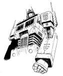  1boy autobot bumblebee_(transformers) cropped_torso fake_horns gianmac greyscale helmet horned_helmet horns insignia looking_at_viewer mecha monochrome no_humans optimus_prime robot science_fiction smokestack solo transformers transformers:_generation_1 