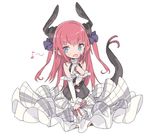  :d blade_(galaxist) blue_eyes detached_sleeves dragon_horns dragon_tail dress eighth_note elizabeth_bathory_(fate) elizabeth_bathory_(fate)_(all) fang fate/extra fate/extra_ccc fate_(series) horns long_hair musical_note open_mouth pink_hair rojiura_satsuki:_chapter_heroine_sanctuary simple_background sleeveless sleeveless_dress smile solo tail two_side_up white_background 