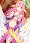  angel_wings blush breasts bridal_gauntlets cross feathered_wings gloves gradient_eyes gradient_hair halo jibril_(no_game_no_life) long_hair looking_at_viewer low_wings magic_circle medium_breasts midriff mismatched_legwear multicolored multicolored_eyes multicolored_hair navel no_game_no_life orange_eyes pink_hair sideboob smile solo symbol-shaped_pupils tattoo thighhighs vebonbon very_long_hair white_wings wing_ears wings yellow_eyes 