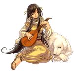  animal closed_eyes dog instrument long_hair lute_(instrument) mabinogi peaceful transparent_background 