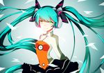  absurdres chromatic_aberration floating_hair green_eyes green_hair hatsune_miku headphones highres iiiroha long_hair odds_&amp;_ends_(vocaloid) solo twintails very_long_hair vocaloid 