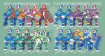  alternate_costume arm_cannon armor armored_boots body_armor boots circular_saw claws explosive flail flamethrower forehead_jewel full_body gauntlets green_background grenade harpoon helmet high_collar jetpack joints lance mechanical_arms mechanical_legs mega_man_(series) mega_man_zero_(series) mono-eye multiple_boys multiple_weapons nakayama_tooru pantheon_(mega_man) polearm red_eyes reference_sheet robot_joints saw shield turbine wand weapon 