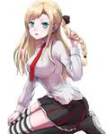  blonde_hair blue_eyes braid high_school_fleet ifpark_(ifpark.com) long_hair necktie open_mouth seiza sitting solo striped striped_legwear thighhighs wilhelmina_braunschweig_ingenohl_friedeburg 