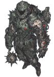  1boy armor assault_visor black_visor breastplate doom:_the_dark_ages doom_(series) doomguy flail full_armor full_body gauntlets green_armor helmet highres holding holding_flail holding_weapon nameno92372763 shoulder_armor shoulder_cannon shoulder_spikes simple_background solo spiked_armor spikes weapon white_background 