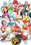  6+girls ayanami_rei blue_hair breasts brown_hair canal_vorfeed character_request chinese_clothes cowboy_bebop crop_top doraemon fang faye_valentine gamigami_maou_(artist) gloves green_hair haibara_ai hat hayashibara_megumi hello_kitty hello_kitty_(character) highres holding holding_poke_ball jessie_(pokemon) lina_inverse lost_universe meitantei_conan multiple_girls neon_genesis_evangelion one_piece pink_hair poke_ball pokemon police ranma-chan ranma_1/2 rebecca_(one_piece) red_eyes red_hair red_hat sanrio short_hair slayers smile the_doraemons vest voice_actor_connection wang_dora white_gloves yellow_vest 
