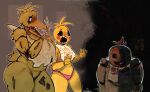 animatronic anthro artist_name avian beak bird black_sclera blood bodily_fluids chicken creepy_face creepy_smile cupcake_(fnaf) english_text feathers female five_nights_at_freddy&#039;s five_nights_at_freddy&#039;s_2 galliform gallus_(genus) gaping_mouth group looking_at_another looking_at_viewer machine open_mouth orange_beak phasianid pink_cheeks robot rsmania5 scary scottgames sharp_teeth size_difference smile teeth text toy_chica_(fnaf) trio withered_chica_(fnaf) yellow_body yellow_feathers