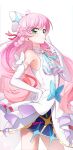  1girl absurdres ascot bow braid brooch cure_prism cut_bangs dress dress_bow elbow_gloves glove_bow gloves green_eyes hair_bow highres hirogaru_sky!_precure jewelry layered_dress long_hair looking_at_viewer magical_girl medium_dress minchyae nijigaoka_mashiro pink_hair precure side_braids simple_background smile very_long_hair white_ascot white_background white_bow white_dress white_gloves wing_brooch 