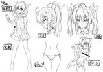  absurdres blush bow bow_panties cellphone collared_shirt greyscale hair_ribbon hat highres himekaidou_hatate monochrome multiple_views necktie oubou panties phone pointy_ears ribbon shirt side-tie_panties skirt thighhighs touhou translated twintails underwear underwear_only 