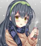  :o bad_id bad_pixiv_id bangs black_hair blush breath buttons can coat cold eyebrows eyebrows_visible_through_hair green_hairband grey_background hairband holding long_hair long_sleeves looking_at_viewer motion_blur plaid plaid_scarf product_placement scarf snowing solo tf_(tfx2) touhoku_zunko upper_body vocaloid voiceroid winter winter_clothes winter_coat yellow_eyes 