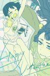  2girls asakusa_midori asymmetrical_bangs bare_legs body_freckles bottle commentary eizouken_ni_wa_te_wo_dasu_na! freckles glasses goblet_42 happy_valentine highres holding holding_stuffed_toy kanamori_sayaka long_hair lying multiple_girls no_pants on_side one_eye_closed open_mouth phone semi-rimless_eyewear short_hair short_sleeves stuffed_animal stuffed_rabbit stuffed_toy water_bottle 