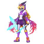  1girl absurdres armor armored_boots armored_gloves assault_visor asymmetrical_dual_wielding belt biometal body_armor bodystocking boots breasts ciel_(mega_man) commission commissioner_upload covered_navel crossover dual_wielding energy_sword forehead_jewel full_body fur_trim gauntlets helmet highres holding holding_shuriken holding_sword holding_weapon ib_(kouri) kiauwrenn knee_boots mary_(ib) mask mega_man_(series) mega_man_zx model_p_(mega_man) mouth_mask multiple_weapons non-web_source petite plaid_clothes plaid_skirt pleated_skirt scarf shoulder_armor shuriken skirt small_breasts sword thighs transparent_background weapon 