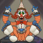 1:1 5_toes absurd_res animatronic barefoot clothed clothing clown digital_media_(artwork) feet female five_nights_at_freddy&#039;s foot_fetish foot_focus hair headgear headwear hi_res humanoid_feet jackie_(fnaf) looking_at_viewer machine nexxiethejester not_furry plantigrade robot scottgames simple_background smile soles solo toes