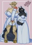 absurd_res anthro arm_tuft ball_bra balls bathory_black_(therealnarrowjungle) belly big_balls big_belly big_breasts big_penis black_body black_fur black_hair bovid bow_ribbon breasts caprine cheek_tuft clothed clothing cock_sock cock_warmer collar digit_ring dress duo eye_patch eyelashes eyewear facial_tuft female female/female fluffy_ears footwear frilly frilly_clothing fur genitals glistening glistening_belly glistening_breasts gloves goat gynomorph hair hand_on_belly hand_on_hip hand_on_own_belly hand_on_own_hip handwear hanna_(wendigoinabox) hi_res hooves horn huge_breasts huge_penis hyper hyper_breasts hyper_genitalia hyper_penis ineffective_clothing intersex jewelry looking_at_another looking_at_partner mammal mouth_closed navel neck_tuft nipple_outline nipples_through_clothes norfidianoir open_clothing open_dress open_mouth penis penis_clothing pregnant pregnant_anthro pregnant_female red_eyes ring rocky_mountain_goat sharp_teeth short_hair short_horn shoulder_tuft signature simple_background small_horn socks tan_body tan_fur teeth thick_thighs tongue tuft wedding_dress wedding_ring wedding_veil white_clothing white_gloves white_handwear wife_and_wife yellow_eyes