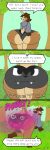 absurd_res anthro black_body black_fur black_hair brown_hair canid canine clothing clothing_transformation comic deer dirtymac english_text fart forest forest_background fox fur gas hair hi_res male mammal nature nature_background plant red_eyes swirling_eyes tan_body tan_fur teasing text transformation tree underwear underwear_transformation unusual_fart