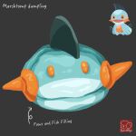  arrow_(symbol) artist_logo artist_name character-themed_food character_name dumpling food food_focus food_name grey_background highres logo marshtomp no_humans pokemon pokemon_(creature) simple_background yuki00yo 