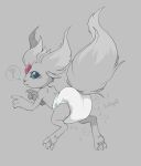 absurd_res ambiguous_gender anthro bubblepuppers butt clothed clothing diaper digitigrade final_fantasy final_fantasy_ix hi_res looking_at_viewer looking_back magic mythological_carbuncle mythological_creature mythology question_mark sketch solo square_enix wearing_diaper