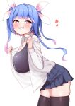  1girl absurdres alternate_costume alternate_legwear artist_logo black_one-piece_swimsuit black_skirt black_thighhighs blue_hair breasts collared_shirt dress_shirt fang gradient_hair highres i-19_(kancolle) kantai_collection large_breasts leaning_forward logo long_hair looking_at_viewer multicolored_hair name_tag necktie one-piece_swimsuit open_clothes open_mouth open_shirt pink_hair pleated_skirt red_eyes red_necktie shirt simple_background skin_fang skirt smile solo star-shaped_pupils star_(symbol) swimsuit swimsuit_under_clothes symbol-shaped_pupils thighhighs tiemu_(man190) tri_tails twintails white_background white_shirt 
