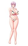  ameoto bikini breasts huge_breasts nakiri_alice pink_hair pixiv_manga_sample shokugeki_no_souma simple_background smile solo swimsuit 