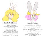 2016 ambiguous_gender animate_inanimate anthro blonde_hair blue_eyes blush blush_lines buckteeth cassie_torbjornson character_name closed_smile digital_drawing_(artwork) digital_media_(artwork) english_description english_text eyebrow_through_hair eyebrows female_(lore) frannie_funbun fur furgonomic_baseball_cap furgonomic_hat furgonomic_headwear furgonomics grey_body grey_fur group hair headshot_portrait human humphrey_(theycallhimcake) lagomorph leporid light_body light_skin living_plushie long_ears mammal model_sheet mouth_closed pink_hair plushie portrait rabbit simple_background smile teeth text theycallhimcake translucent translucent_hair trio white_background yellow_eyes