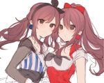  black_bow blush bow breasts buttons earrings highres idolmaster idolmaster_shiny_colors ikeuchi_tanuma jewelry long_hair osaki_amana osaki_tenka red_eyes smile twintails 