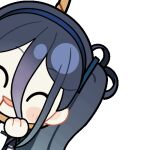  1girl :d ^_^ animated animated_gif aqua_necktie aris_(blue_archive) black_jacket blood blood_from_mouth blue_archive blue_hair blue_hairband blue_jacket blush_stickers chibi chunye_haruya closed_eyes collared_shirt disembodied_hand dot_nose facing_viewer hair_between_eyes hairband hanged hanging holding holding_rope jacket long_bangs long_hair long_hair_between_eyes lowres multicolored_jacket necktie noose one_side_up open_clothes open_jacket open_mouth rope school_uniform second-party_source shirt simple_background smile solo transparent_background upper_body white_jacket white_shirt 