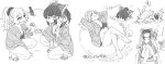  ! 2girls :d alternate_costume alternate_hairstyle arms_behind_head bikini bikini_under_clothes bow braid breasts cleavage closed_mouth crossed_legs cup drinking_straw frilled_hair_tubes frills greyscale hair_bow hair_ornament hair_scrunchie hair_tubes hakurei_reimu holding holding_cup holding_seashell holding_trowel innertube jacket kirisame_marisa lying mero_(starfish_jcs) monochrome multiple_girls multiple_views on_innertube partially_submerged ponytail prank sand sandals scrunchie single_braid sitting smile spoken_exclamation_mark squatting swim_ring swimsuit touhou twitter_username water 