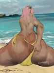 anthro anus beach bear bent_over big_butt bikini bikini_aside bikini_thong bodily_fluids brown_body brown_fur butt clothed clothing clothing_aside crossdressing detailed_background femboy fur hair hi_res looking_at_viewer looking_back male mammal milkbearbunny nonbinary_(lore) pink_hair presenting presenting_anus presenting_hindquarters rina_(milkbearbunny) sand sea sky solo submissive submissive_anthro submissive_male sweat sweaty_butt swimwear swimwear_aside thick_thighs twintails_(hairstyle) two-piece_swimsuit water wide_hips