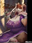  absurdres bathroom cum cum_in_mouth dirty dirty_face double_handjob dress exhibitionism flaccid furry futa_with_male futanari glory_hole glory_wall handjob highres magnetus public_indecency rabbit sega sonic_(series) thick_thighs thighs through_wall toilet toilet_stall vanilla_the_rabbit writing 