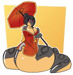 2b-labs accessory anthro apode asian_clothing big_breasts bob_cut breasts clothing draconcopode east_asian_clothing featureless_breasts female hair_accessory hair_sticks handles_on_hips hi_res japanese_clothing kimono latex latex_creature legless living_latex mitten_hands moshigi naga reptile scalie serpentine snake solo split_form umbrella