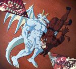 69_position abs absurd_res anthro biceps blue_body blue_scales bodily_fluids bovid bovine carpet claws cum cum_in_mouth cum_inside cum_splatter cutaway dragon duo ejaculation erection european_mythology fellatio genital_fluids genitals greek_mythology hi_res horn humanoid_genitalia humanoid_penis internal jewelry jindrack_hemy kurenai_(artist) male male/male mammal markings minotaur minotaur_(princess_knight_catue) muscular muscular_anthro muscular_male mythological_creature mythological_scalie mythology necklace nipples on_ground oral orgasm pecs penile penis red_body red_markings red_sclera red_skin saliva scales scalie sex teeth tongue tongue_out wings yellow_body yellow_scales