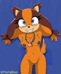 2025 5:6 anthro badger breasts female genitals hands_behind_back hi_res jewelry mammal mustelid musteline necklace nipples orange_body sega smile solo sonic_boom sonic_the_hedgehog_(series) standing sticks sticks_the_jungle_badger tail thevgbear tomboy vulva