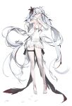  1girl absurdres alternate_costume bare_shoulders black_eyes black_flower breasts camellya_(wuthering_waves) commentary dress elbow_gloves english_commentary flower full_body gloves grey_pantyhose hair_between_eyes hair_flower hair_ornament hand_on_own_hip high_heels highres large_breasts long_hair looking_at_viewer pantyhose parted_lips red_pupils rose simple_background sketch smile solo twintails very_long_hair white_background white_dress white_flower white_gloves white_hair white_pantyhose white_rose wuthering_waves youngjoo_kjy 