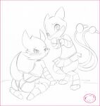 2012 2_tails 3_toes all_fours anthro armwear balls_outline biped blush blush_lines bottomwear bulge butt chibisuke clothed clothing crossdressing detailed_bulge digitigrade dragon dragon_drive dragonair dragonchu_(character) duo fan_character feet femboy front_view generation_1_pokemon genital_outline harumi hi_res hybrid legendary_pokemon legwear looking_at_viewer male mew_(pokemon) multi_tail mythological_creature mythological_scalie mythology nintendo pattern_armwear pattern_clothing pattern_legwear pattern_stockings pikachu pokemon pokemon_(species) raised_tail rear_view scalie semi-anthro shy simple_background sketch skirt smile smiling_at_viewer standing stockings striped_armwear striped_clothing striped_legwear striped_sleeves striped_stockings stripes tail toes white_background