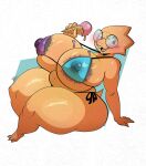alphys anthro areola big_breasts bikini blush breasts clothed clothed_anthro clothed_female clothing dessert eyelashes eyewear feet female female_anthro fingers food glasses grey_areola hi_res holding_food holding_ice_cream holding_ice_cream_cone holding_object huge_breasts ice_cream ice_cream_cone krazytoonz lizard looking_at_viewer melting_ice_cream nipple_outline non-mammal_breasts open_mouth reptile round_glasses scalie side-tie_bikini sitting slightly_chubby solo string_bikini swimwear thick_thighs toes two-piece_swimsuit undertale_(series) wearing_glasses yellow_body