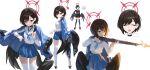  1girl 863255464 absurdres angel_wings black_hair black_serafuku black_shirt black_skirt black_thighhighs black_wings blue_archive blue_jacket blue_neckerchief blue_skirt brown_eyes brown_hair grey_sailor_collar halo highres ichika_(blue_archive) jacket medium_hair neckerchief original red_halo red_neckerchief sailor_collar school_uniform serafuku shirt simple_background skirt thighhighs thighs white_background white_sailor_collar white_shirt white_thighhighs wings 