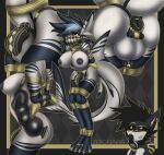 3_toes 4_fingers all_fours anal anal_penetration anthro anthro_penetrated arms_tied artist_name athletic athletic_anthro athletic_gynomorph athletic_intersex balls bdsm big_breasts big_ears big_tail black_hair black_sclera blonde_eyebrows blue_body blue_eyes blue_hair blue_nipples blue_stripes bondage bound breast_bondage breasts butt chastity_cage chastity_device claws cloth_gag duo eyebrow_through_hair eyebrows eyelashes feet finger_claws fingers fish fully_bound gag gagged genitals gynomorph gynomorph_penetrated hair hands_behind_back hands_tied hi_res ika_(zerofenrir) intersex intersex_penetrated legs_tied marine multicolored_body multiple_angles navel nipples non-mammal_balls non-mammal_breasts non-mammal_nipples object_in_ass penetration penis restraints rope rope_bondage rope_harness sex_toy sex_toy_in_ass sex_toy_insertion shark simple_background solo_focus standing stripes submissive submissive_anthro submissive_gynomorph submissive_intersex tail text toe_claws toes tongue translucent translucent_hair vibrator white_body yellow_eyes yellow_tongue zerofenrir