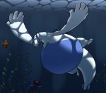 2022 3_toes 5_fingers ambiguous_gender anthro avian barbel_(anatomy) belly big_belly big_hands blue_belly blue_body detailed_background feather_hands feathers feet feral fin fingers fish flesh_fang generation_1_pokemon generation_2_pokemon group huge_belly hyper hyper_belly legendary_pokemon lips looking_at_another lugia magikarp marine nintendo orange_body orange_scales pink_lips pokemon pokemon_(species) saphiros scales seaweed swimming tail tail_fin tentacles tentacruel three-quarter_view toes trio underwater water white_body