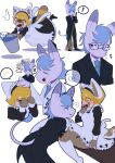  ! 1boy 1girl absurdres aggressive_retsuko amituoquian animal_ears black_pants black_suit blue_eyes blush broom brown_eyes bucket flying_sweatdrops furry furry_female furry_male glasses hetero highres jacket kneehighs long_sleeves open_mouth pants red_panda rubbing_eyes sitting socks spoken_exclamation_mark spoken_flying_sweatdrops suit tadano_(aggretsuko) tail tripping 