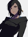  aruma000gia bangs black_hair black_sweater braid casual closed_mouth collarbone dark_skin earrings eye_of_horus eyelashes facial_mark facial_tattoo jewelry long_sleeves off-shoulder_sweater overwatch pharah_(overwatch) short_hair signature simple_background solo stud_earrings sweater swept_bangs tattoo upper_body white_background 