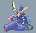 2021 3_fingers 3_toes 5_fingers amphibian anthro balls balls_on_ground big_balls big_penis blue_balls blue_body blue_penis blue_skin cream_belly digital_media_(artwork) duo feet fingers foreskin front_view generation_6_pokemon generation_8_pokemon genitals greninja grey_background grope groping_from_behind guide_lines half-closed_eyes half-erect hand_on_another&#039;s_belly hand_on_another&#039;s_shoulder hand_on_shoulder huge_balls huge_penis humanoid_genitalia humanoid_penis hyper hyper_balls hyper_genitalia hyper_penis inteleon lidded_eyes long_tail long_tongue looking_at_another looking_at_genitalia looking_at_penis looking_at_self male male/male membrane_(anatomy) narrowed_eyes nintendo nude nude_male open_mouth partially_retracted_foreskin penis pokemon pokemon_(species) prehensile_tail red_eyes reptile saphiros scalie sex short_tail simple_background smile sparkles standing tail tail_around_penis tail_fetish tail_play tail_sex tailjob toes tongue webbed_feet webbed_hands wide_stance yellow_eyes