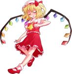  1girl alphes_(style) ascot blonde_hair blush collar collarbone commentary_request crying crystal crystal_wings dairi fang flandre_scarlet frilled_collar frills full_body hat hat_ribbon large_variant_set looking_at_viewer mary_janes medium_hair mob_cap multicolored_wings open_mouth parody puffy_short_sleeves puffy_sleeves red_eyes red_shoes red_skirt red_vest ribbon shirt shoes short_sleeves side_ponytail skirt skirt_set solo style_parody tachi-e tears touhou transparent_background variant_set vest white_hat white_shirt wings yellow_ascot 
